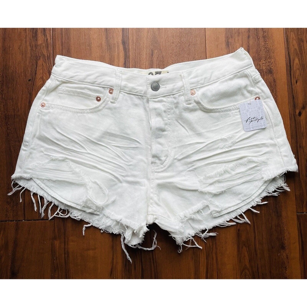 We The Free Cutoffs Jean Shorts White Size 27 Loving Good Vibrations Dis…